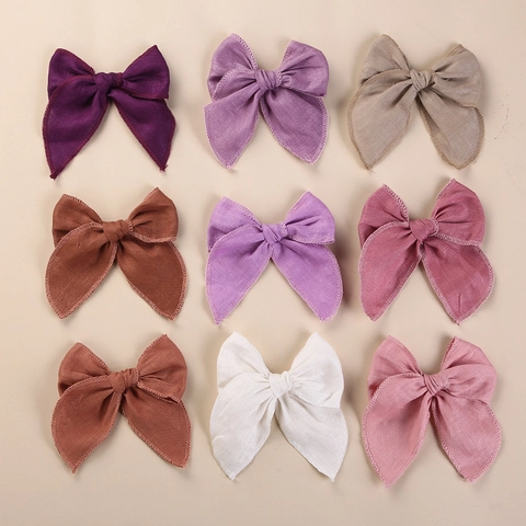 Fermaglio per Capelli con Fiocco in Lino Fatto a Mano per Bambini Neonati Donna Bordo Ricamato Stile Pastorale Accessori