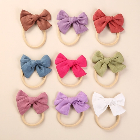 Fascia per Capelli con Fiocco per Neonati in Lino e Cotone Elastica in Nylon Morbida Senza Segni Accessori per Capelli Bimbi