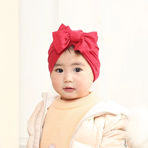 Soft Ribbed Baby Turban Hat With Large Bow Newborn Infant Toddler Headwrap Beanie For Photography Daily Wear Kids Accessories