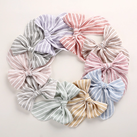 Handmade Fabric Striped Plaid Bow Hair Clips For Baby Girls Boutique Swallowtail Knitted Bowknot Hairpins Kids Hair Accessories