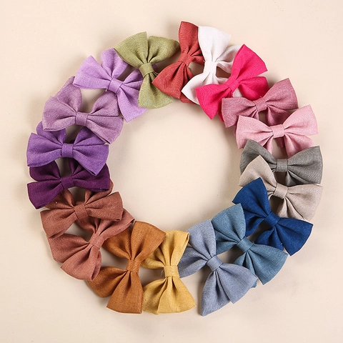 Pinzas para el Cabello con Lazo de Lino y Algodón Hechas a Mano para Niñas Color Sólido Tela Lazo Clips Laterales Accesorios para el Cabello de Moda Regalo