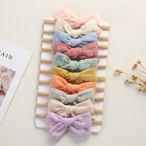 Baby Nylon Bow Headbands For Newborn Infants Soft Elastic Fabric Hair Bands Floral Solid Color Toddler Girls Hair Accessories