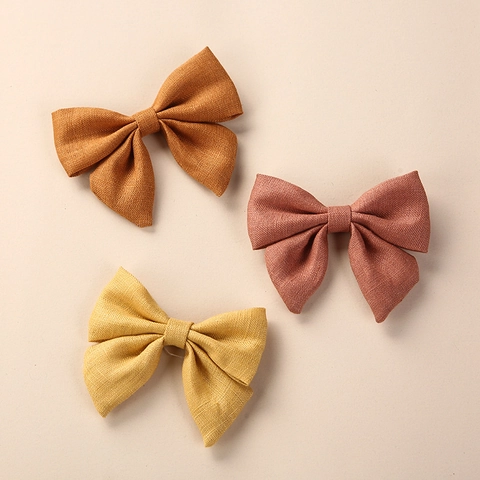 Pinzas para el Cabello con Lazo de Lino y Algodón Hechas a Mano para Niñas Color Sólido Tela Lazo Clips Laterales Accesorios para el Cabello de Moda Regalo