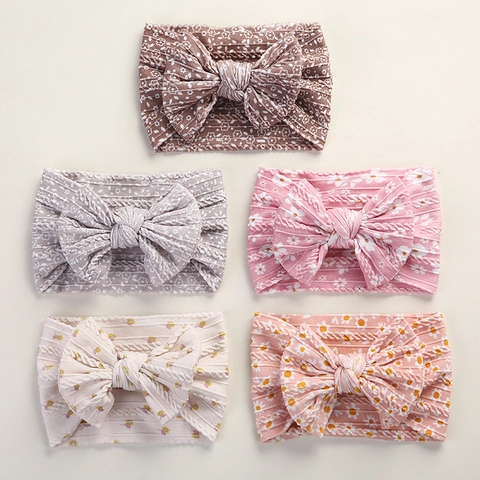 Diadema de Nailon con Lazo Floral para Bebés Niñas Suave Elástica de Punto Jacquard Accesorio para el Cabello Dulce para Infantes y Niños Pequeños