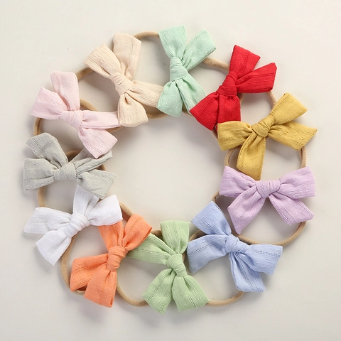 Baby Girls Jacquard Cotton Bow Headband Soft Elastic Nylon Hair Band For Infants Toddlers Newborns Cute Hair Accessories