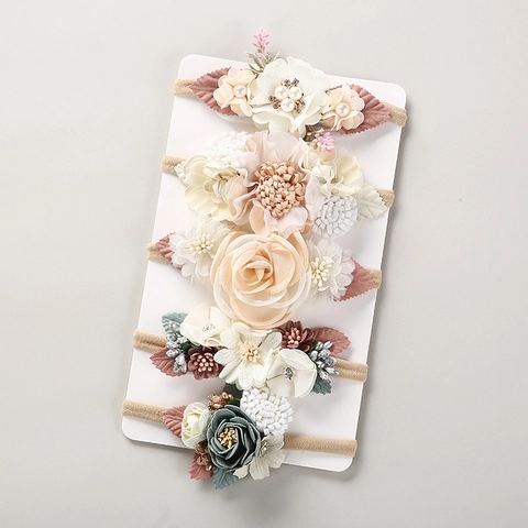 Diademas de Flores para Bebé Bohemio Floral 3D Diadema de Nailon Elástico Suave Accesorios de Fotografía para Bebés y Niños Pequeños Accesorios para el Cabello de Niños