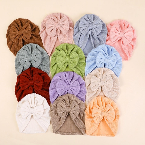 Turbante per Neonati Con Grande Fiocco Elastico Jacquard Maglia Copricapo Infantile Stile Boho Berretto Neonato