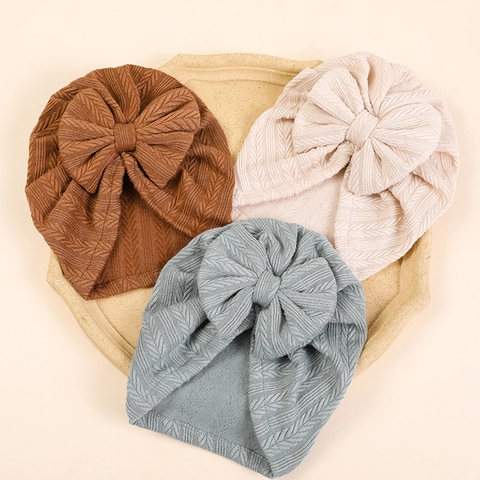 Turbante per Neonati Con Grande Fiocco Elastico Jacquard Maglia Copricapo Infantile Stile Boho Berretto Neonato