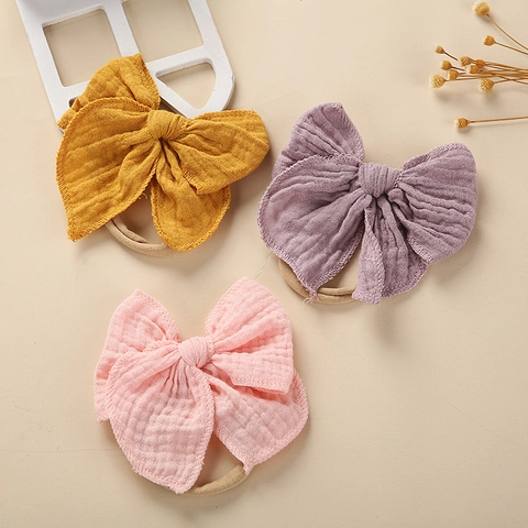 Zachte Muslin Katoen Strik Baby Hoofdband Voor Pasgeborenen Elastische Nylon Tulband Haarband Kinder Haaraccessoires