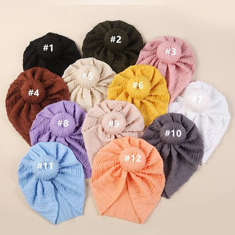 Gorro Turbante Para Bebé Punto Ochos Nudo Donut Envoltura Cabeza Color Sólido Beanie Acanalado Recién Nacidos Niñas Invierno