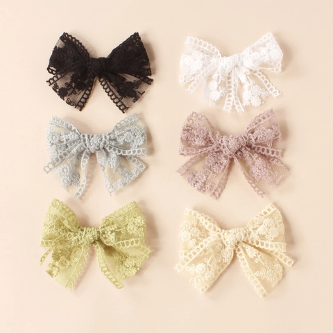 Mädchen Spitze Bestickte Schleife Haarspange Französisch Vintage Blumenstickerei Haarnadeln Für Kinder Süßes Haar Zubehör