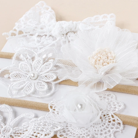 Diademas de Encaje de Flores para Bebé Cintas de Pelo de Nylon Elástico Suave con Lazo de Mariposa para Niños