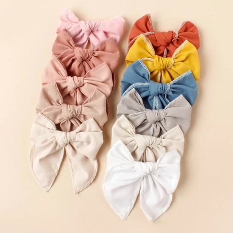 INS Kids Linen Cotton Butterfly Knot Hair Clip For Baby Girls Morandi Color Fabric Alligator Clip Hair Accessories Gift