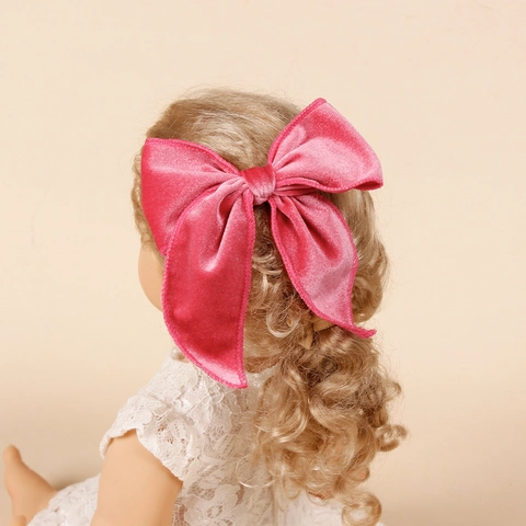 Grande Pince à Cheveux Nœud en Velours pour Filles Enfants Fait à la Main Épingle à Cheveux Queue d'Aronde Douce Princesse Accessoires de Cheveux Couleur Unie