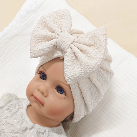 Baby Turban Beanie Hat Large Bow Soft Stretch Bubble Fabric Newborn Headwrap Infant Toddler Girls Solid Color Bohemian Accessory