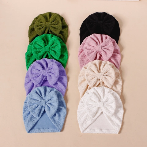 Baby Turban Beanie Hat Large Bow Soft Stretch Bubble Fabric Newborn Headwrap Infant Toddler Girls Solid Color Bohemian Accessory