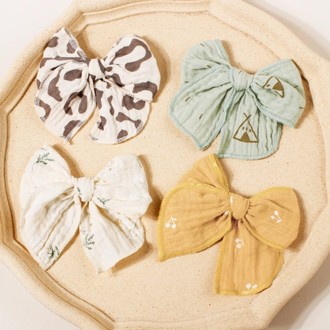 Fermagli per Capelli Bambina Fiocco in Mussola Stampa Floreale Ciliegia in Cotone Mollette a Coccodrillo per Neonata Accessori per Capelli