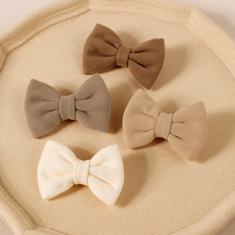 Handmade Kids Faux Cashmere Bow Hair Clip For Girls Solid Color Soft Bowknot Alligator Clip Hair Accessories For Daily Use