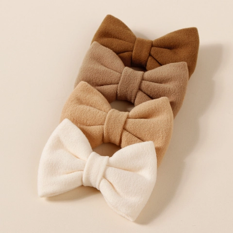 Handmade Kids Faux Cashmere Bow Hair Clip For Girls Solid Color Soft Bowknot Alligator Clip Hair Accessories For Daily Use