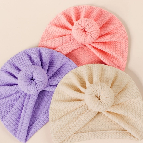 Soft Ribbed Knitted Baby Turban Hat With Donut Knot Cute Infant Beanie Newborn Headwrap Toddler Headwear Accessories
