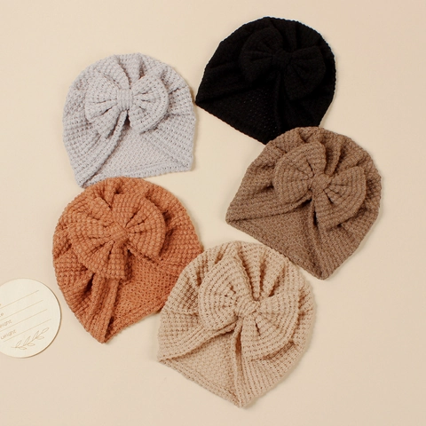 Gorro Turbante para Recién Nacido con Lazo Grande Punto Color Sólido Diadema Suave y Transpirable Accesorio para Bebés