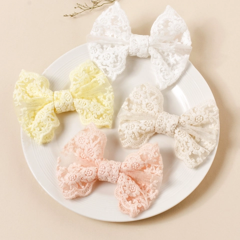 Pinza para el Cabello con Lazo de Encaje Bordado para Niñas Horquilla de Encaje Floral Pinza de Pato Accesorios para el Cabello de Princesa Hechos a Mano