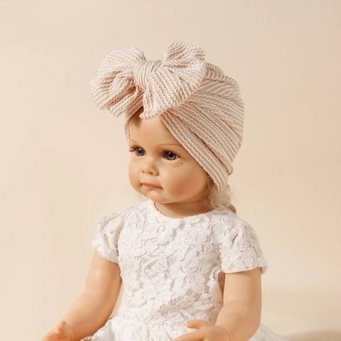 Weicher Gerippter Baby Turban Hut Mit Großer Schleife Gestreifter Gestrickter Säuglingsbeanie Für Neugeborene Kleinkinder Kopfbedeckung