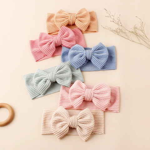 Weiche Baby Mädchen Schleife Stirnband Elastische Rippen Gestreifte Haarband Kleinkind Turban Neugeborene Haar Zubehör