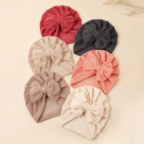 Weicher Gerippter Baby Turban Hut Mit Großer Schleife Gestreifter Gestrickter Säuglingsbeanie Für Neugeborene Kleinkinder Kopfbedeckung