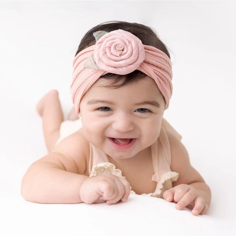 Bandeau en Nylon Élastique Floral pour Bébé Fille Nouveau-Né Jacquard Doux Rose Fleur Noeud Accessoires Cheveux Fait à la Main