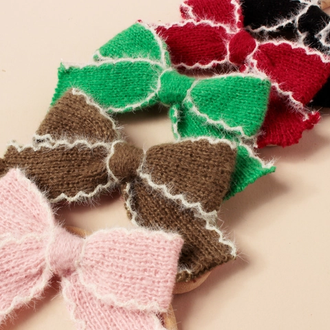 Fascia per Capelli Neonata con Fiocco a Maglia Fatto a Mano Bordo in Peluche Nylon Elastico per Bambini Accessori Natalizi