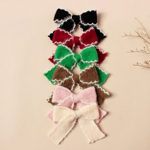 Kids Knitted Bow Hair Clips Girls Handmade Woolen Yarn Bowknot Hairpins Autumn Winter Sweet Duckbill Clips Hair Accessories