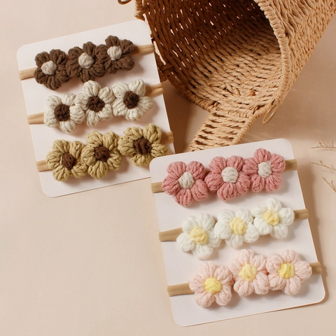 Bandeau Bébé Fleur au Crochet Fait à la Main Nylon Souple Élastique Fil Serre-tête Floral Pour Nourrisson Fillette