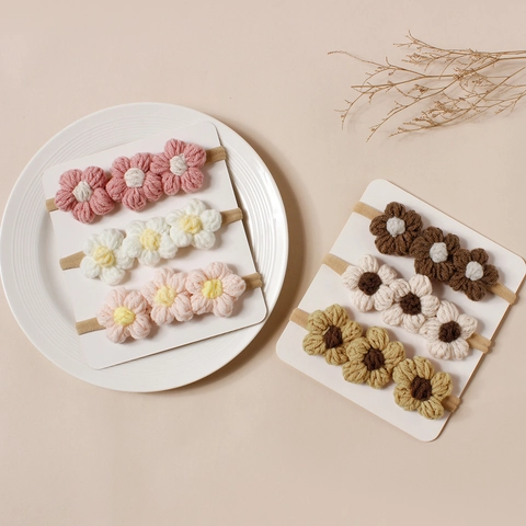Infant Knitted Crochet Flower Nylon Headband Soft Seamless Baby Hair Accessories Newborn Photo Hair Band
