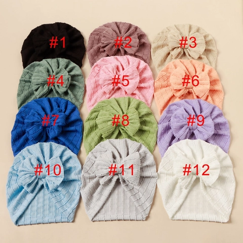 Baby Turban Hat Soft Elastic Bow Beanie For Newborn Infant Toddler Ribbed Texture Head Wrap Photography Props Accessories