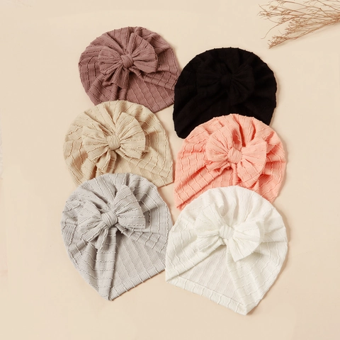 Baby Turban Hat Soft Elastic Bow Beanie For Newborn Infant Toddler Ribbed Texture Head Wrap Photography Props Accessories