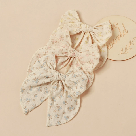 Pinzas para el Cabello con Lazo de Tela de Algodón con Estampado Floral Hechas a Mano para Niños Bebés Niñas Estilo Pastoral Dulce