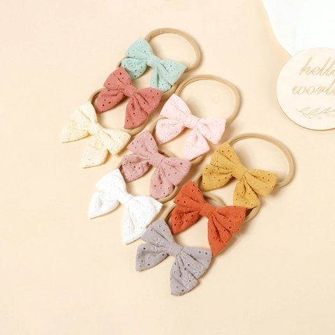 Fascia per Capelli per Neonati in Nylon Elastico Con Fiocco in Pizzo Ricamato Accessori per Capelli Boho Floreali per Foto