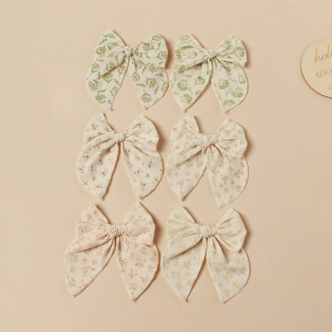 Pinzas para el Cabello con Lazo de Tela de Algodón con Estampado Floral Hechas a Mano para Niños Bebés Niñas Estilo Pastoral Dulce