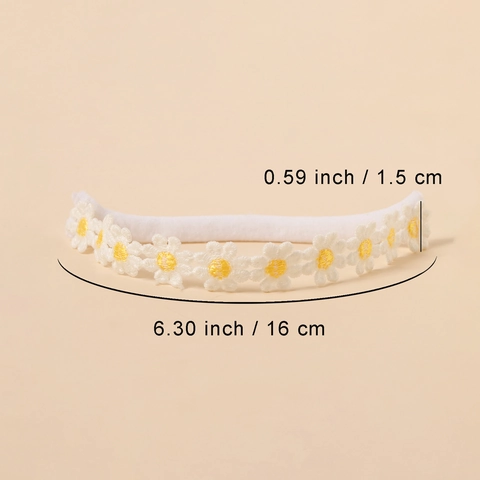 Baby Daisy Floral Embroidery Headband High Elastic Soft Hair Band For Newborn Infant Toddler Kids Photography Props Pastoral Style Accessories