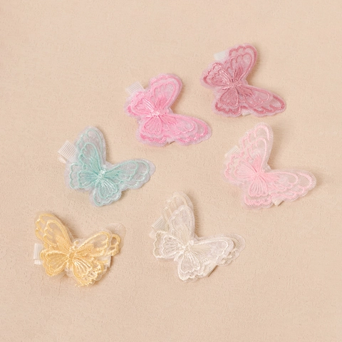 Sweet Double Layer Organza Butterfly Hair Clips For Kids Embroidered Mesh Butterfly Hairpins For Baby Girls Hair Accessories
