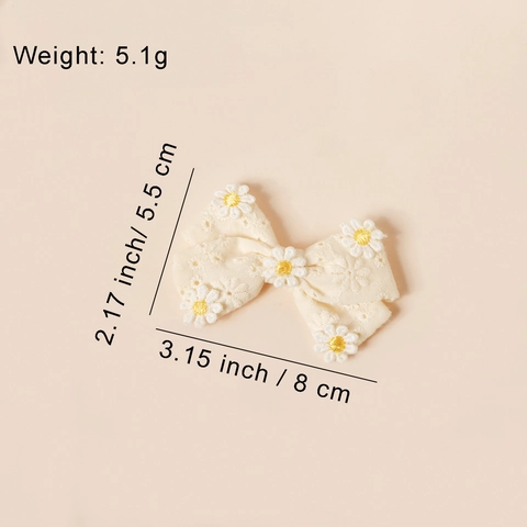 Kids Embroidered Cotton Bow Hair Clips Daisy Floral Pattern Hairpins Pastoral Style Handmade Hair Accessories For Girls