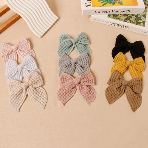 Pinzas para el Cabello con Lazo de Punto de Gofre Ins para Niñas Pinzas de Cocodrilo Retro Color Sólido Accesorios para Niños
