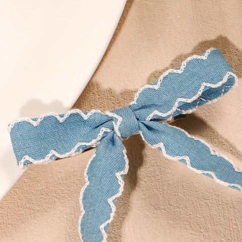 Pinza para el Cabello con Lazo de Denim Retrò y Cinta Larga para Niñas Hecha a Mano Dulce Tela de Denim Azul Accesorios para el Cabello Niños