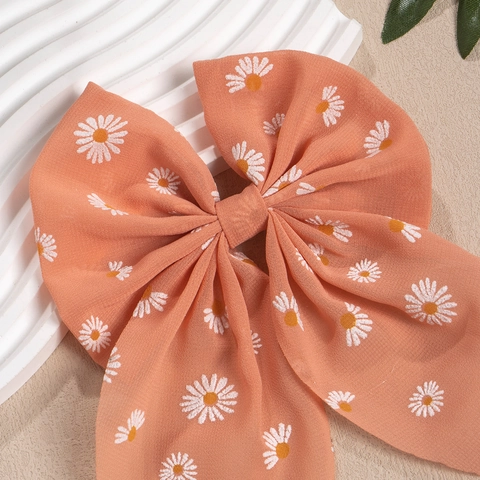 Fermaglio per Capelli con Fiocco in Chiffon Stampa Margherita con Nastri per Ragazze Pastorale Floreale Accessori per Capelli