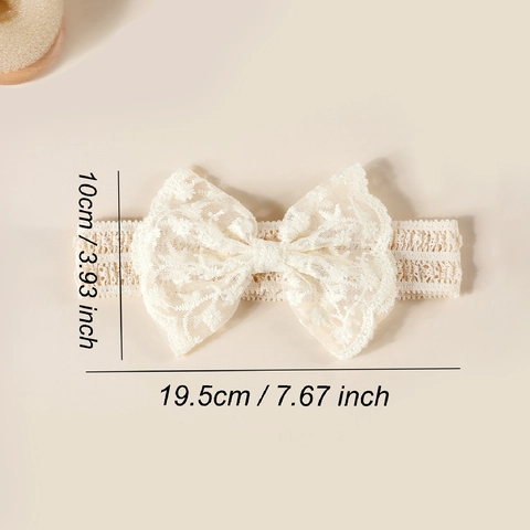 Baby Mädchen Süß Spitze Schleife Stirnband Bestickt Elastische Haarband Säugling Weiche Haarschmuck Beige