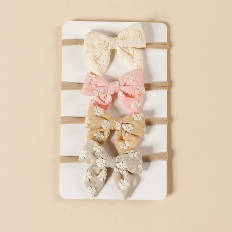 Fasce per Capelli in Nylon per Neonati Elastiche Con Fiocco in Cotone Ricamato Motivo Floreale Morbida Fascia Senza Cuciture per Neonati Bambine Accessori per Capelli