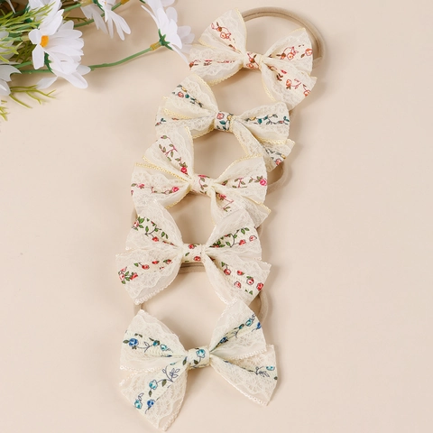 Vintage Floral Lace Bow Baby Headband Soft Nylon Elastic Hair Band For Infant Toddler Girl Pastoral Style Hair Accessory