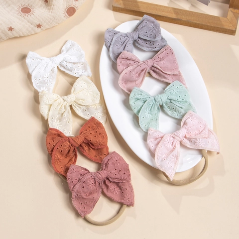 Vintage Baby Headbands Embroidered Cotton Bow Elastic Soft Nylon Hair Bands For Infant Toddler Kids Hair Accessories