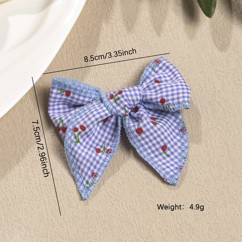 Retro Kids Gingham Bow Hair Clip Cherry Print Fabric Bowknot Hair Barrettes Sweet Pastoral Gingham Hair Accessories For Girls Toddlers